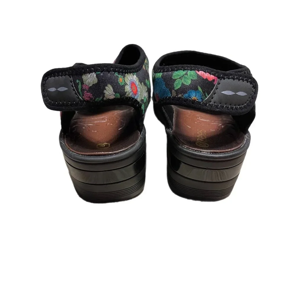 Bzees Sandals Women's 9W Black Pink Floral Dream Wedge Open Toe Lightweight Shoe - Picture 4 of 7